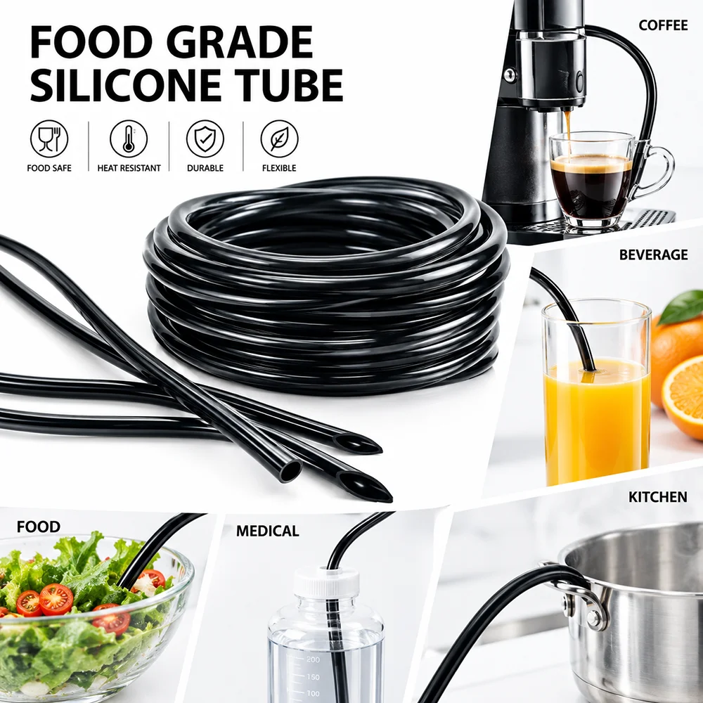 Black food grade silicone tube ID 2/3/4/5/6/7/8/9/10/12/15/16/19/25mm Good elasticity/weather resistance/air pump guide hose