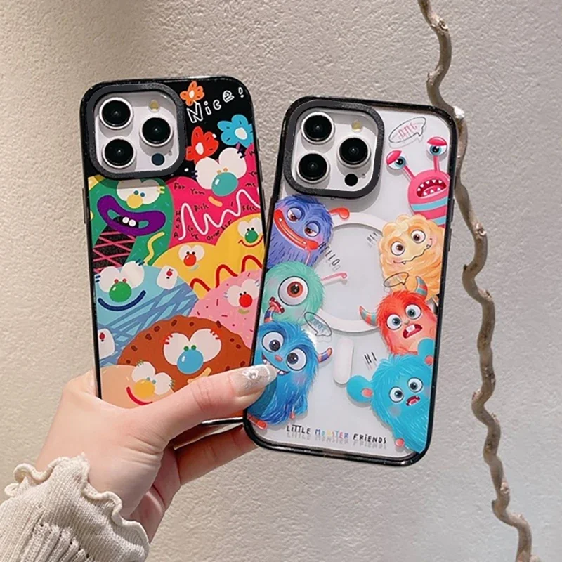 

Cute Monster 2.0 Acrylic Black Border Magnetic Phone Case Cover for IPhone 12 13 14 15 16 Pro Max Case