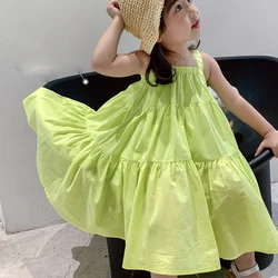 Girls Dresses Summer 2024 Korean Style Cool Casual Children'S Clothing Cake Princess Dress Baby Kids Suspender Beach Vestidos