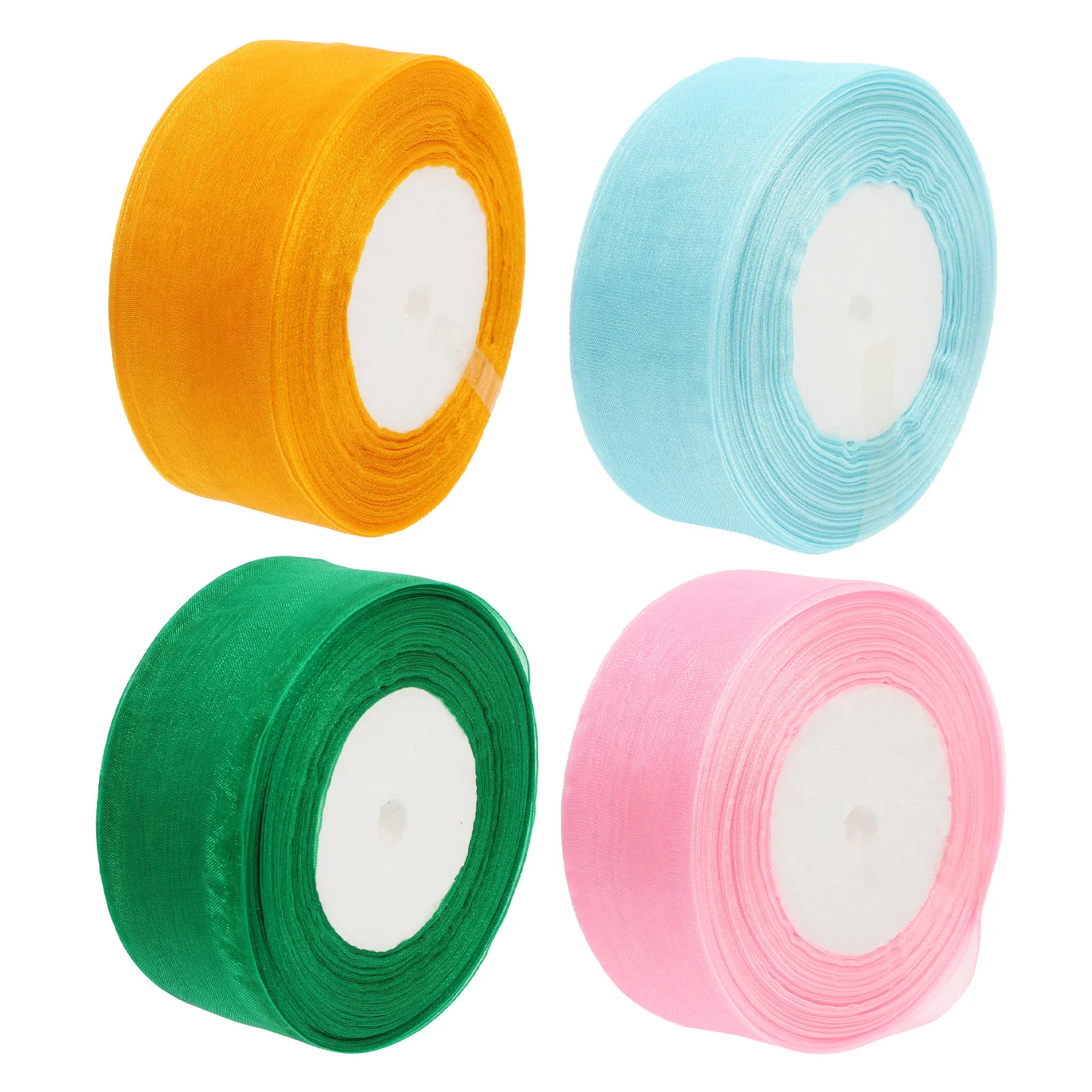 

4 Rolls Sheer Chiffon Organza Ribbon DIY Satin Decorative Ribbon for Gift Box Bow Making Hair Accessories Bag Decoration Craft