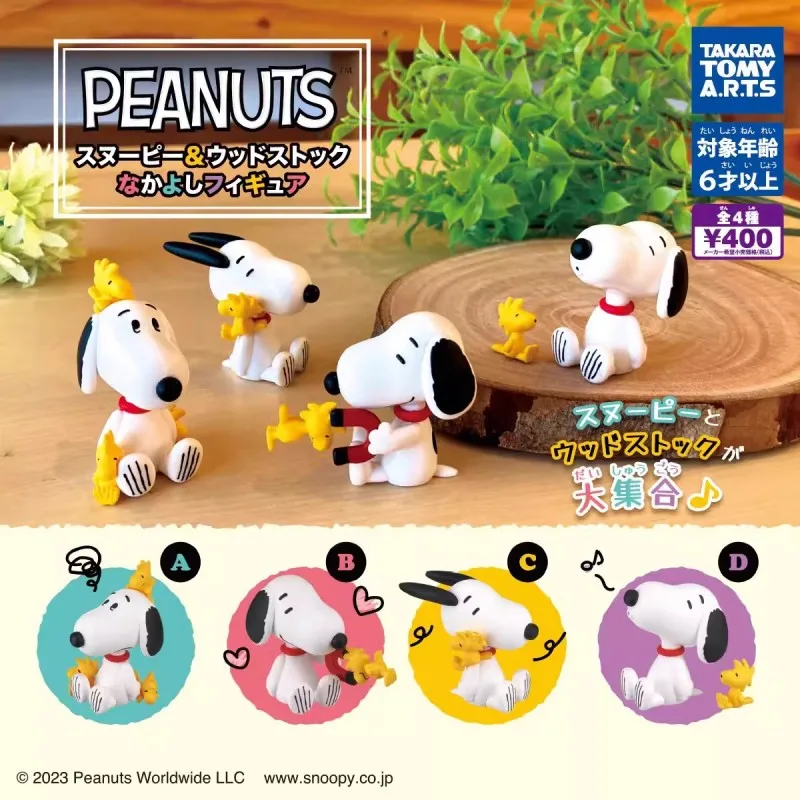 TOMY Original 4Pcs Gashapon Snoopy Action Figure Peanuts Anime Figure Toys For Kids Gift Collectible Model Ornaments