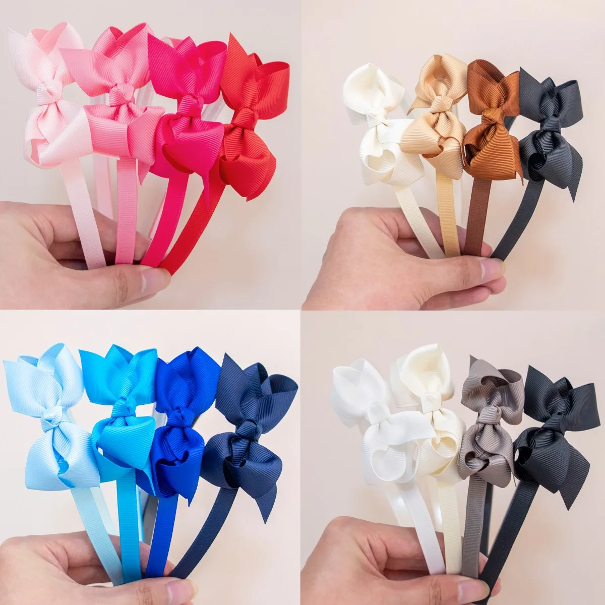 4pcs Cute 3inch Hair Bows with Hairbands Grosgrain Ribbon Bows Headbands for Girls Children Kids Hair Accessories