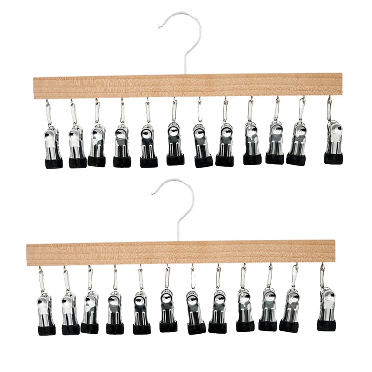 

Wood Hanger for Pants, Wooden Pants Hangers with 12 Nonslip Clips, Set of 2 Legging Organizer for Closet, Hangers Hold