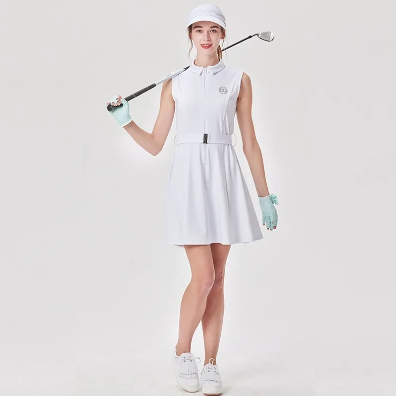 Blktee New Golf Summer Women Sports Dress Leisure Sleeveless Half Zipper Golf Dresses Korean Style Ladies Anti glare Sportswear