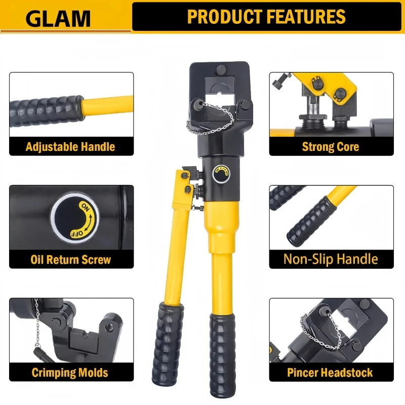 New 20T Hydraulic Plier Crimper Manual Cable Wire Hose Lug Terminal Dies Kit 16-500mm High Carbon Steel Industrial OEM Hand