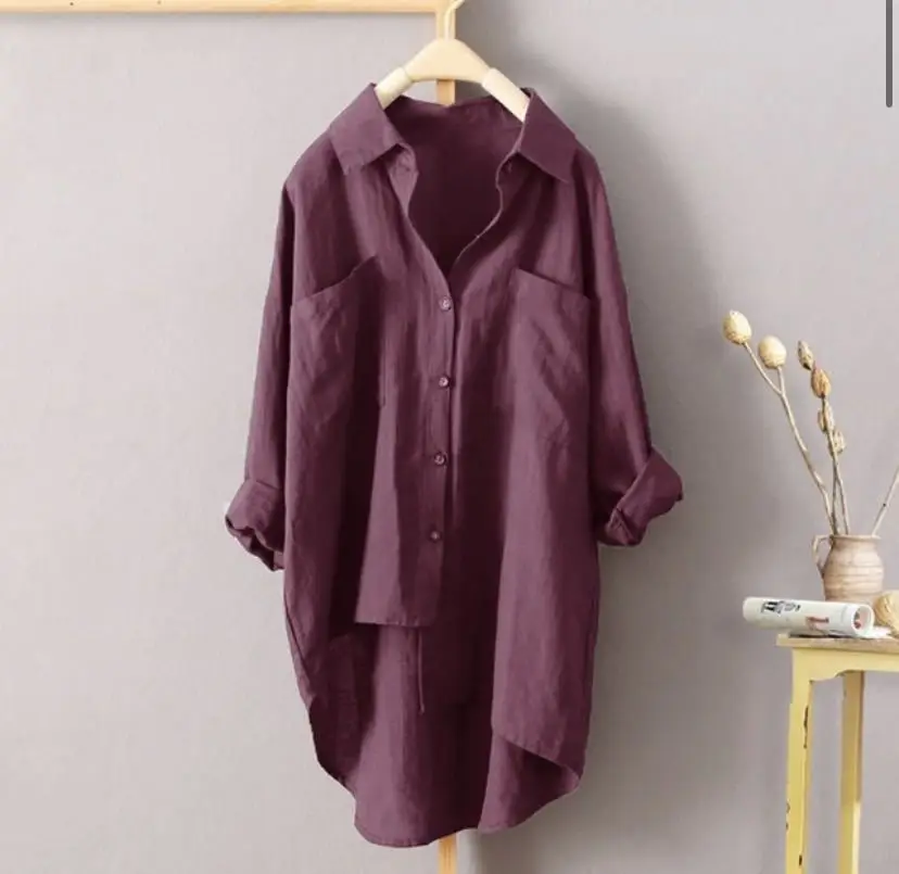 S-5XL Button Up Shirts Women Oversized Summer Autumn Cotton Linen Blouses Fashion White Casual Loose Solid Rollable Sleeve Tops