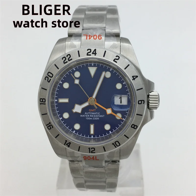 

BLIGER 40 мм GMT Ретро часы для мужчин NH34 Механические наручные часы с автоматическим механизмом Сапфировое стекло Тонкая настройка кнопок