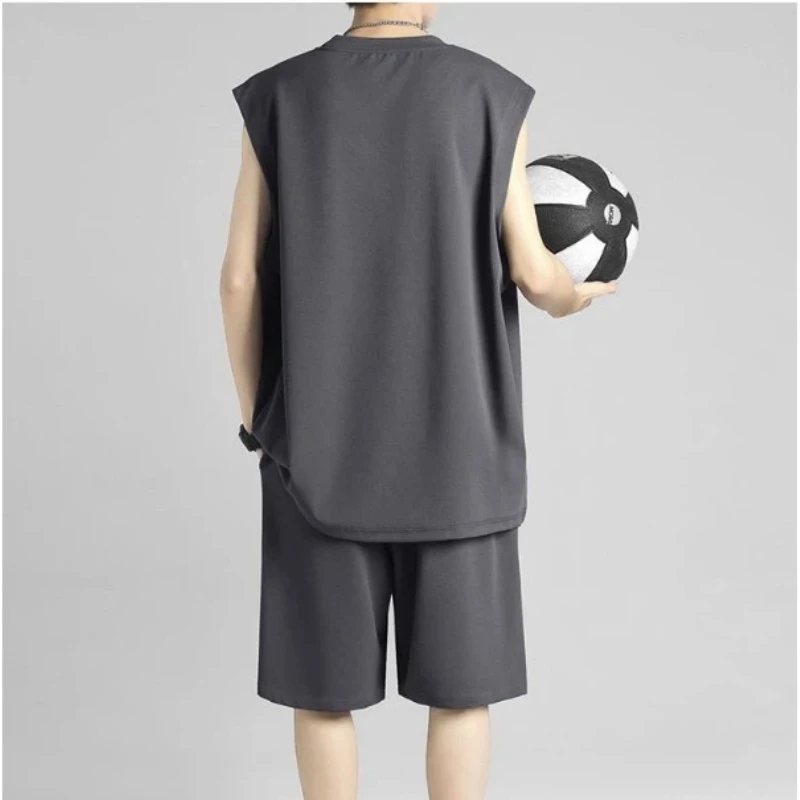 Street Hip Hop Men Ice Silk Quick Dry Sleeveless Vest Shorts Two Piece Set Casual Sports Basketball Daily Outdoor Wear view 5