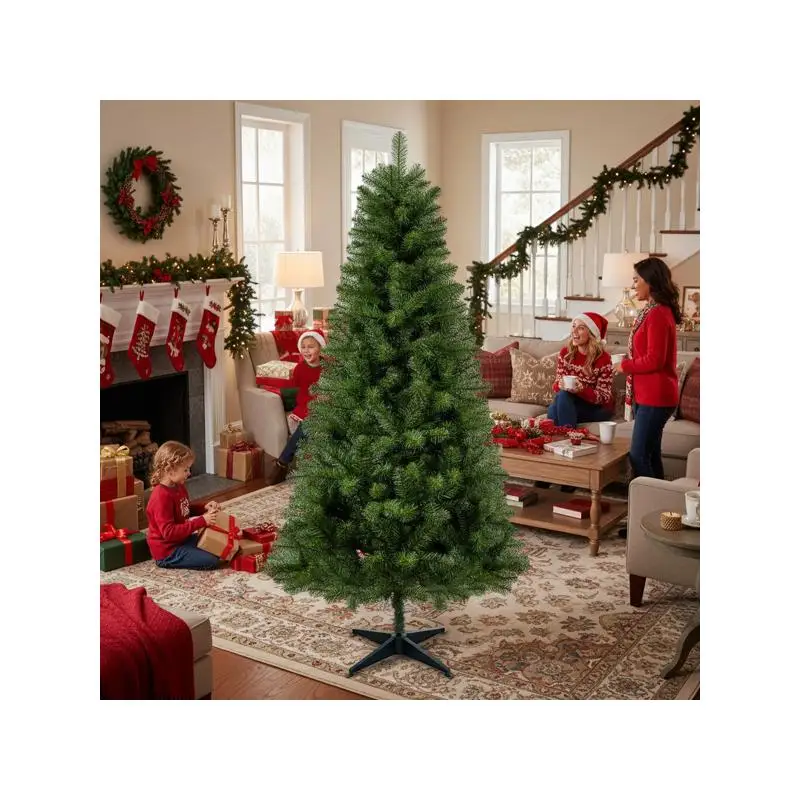 

Шарнирная рождественская елка длиной 6 футов, полные ветки из ПВХ, 582 наконечников, подставка на 4 ножках, праздничное украшение для дома, совместимость с FBA