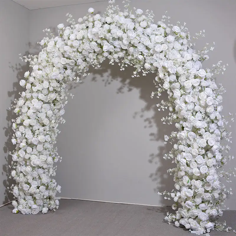 Custom series Champagne pure white rose peony Hydrangea artificial circular arch wedding background decoration banquet layout