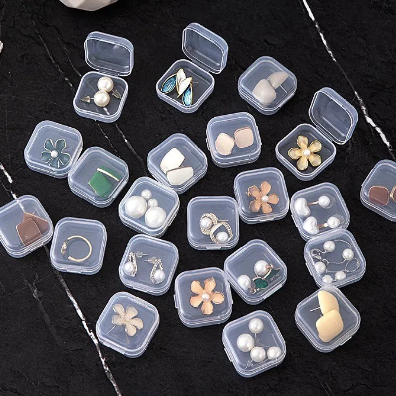 1/100pcs Mini Storage Box Transparent Square Plastic Case for Earring Ring Jewelry Packaging Portable Grocery Storage Organizer
