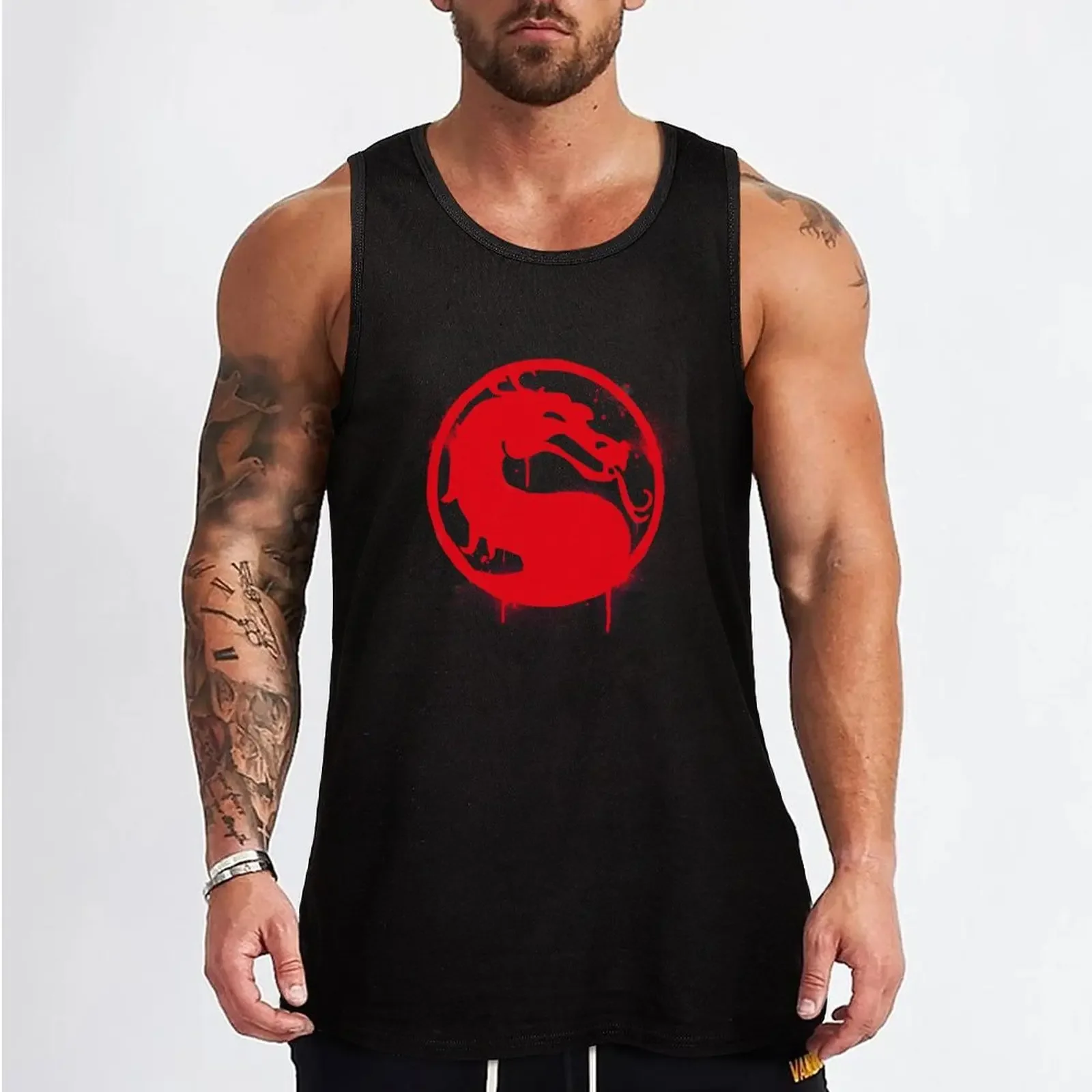 Mortal Kombat Splatter Grafitti Emblem | Mortal Kombat 11 Logo Tank Top Men's gym t-shirt gym clothes man Man sleeveless shirt