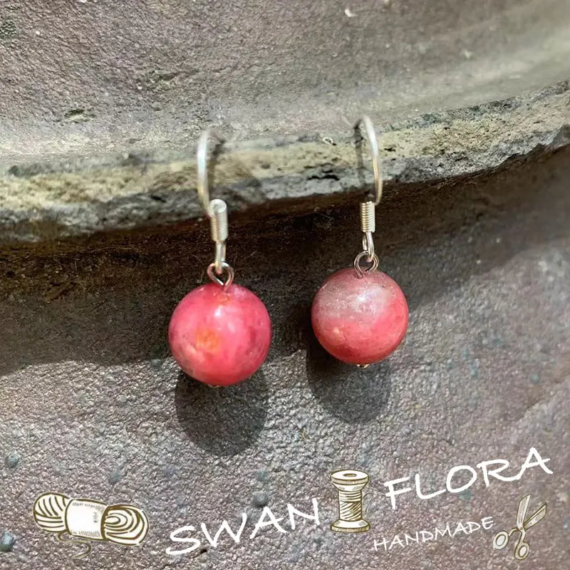 

Natural Rhodonite Quartz Earrings Silver 925 Original Gemstone Women High Quality Jewelry Design Handmade