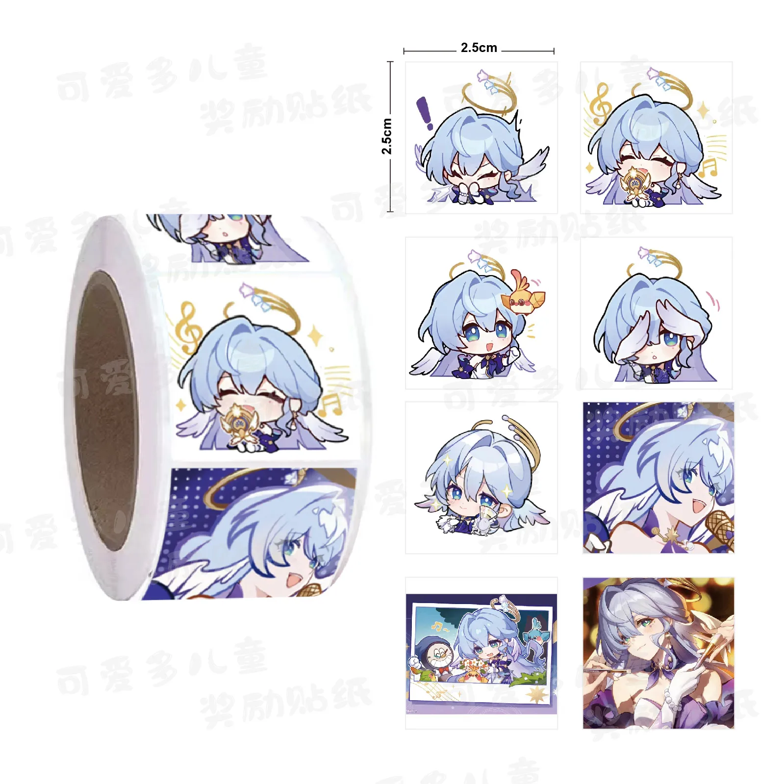 Anime Honkai: Star Rail Robin Cosplay Cute Square Curly Adhesive Label Decorate Birthday Xmas Gift Handbook 500 Stickers/rolls