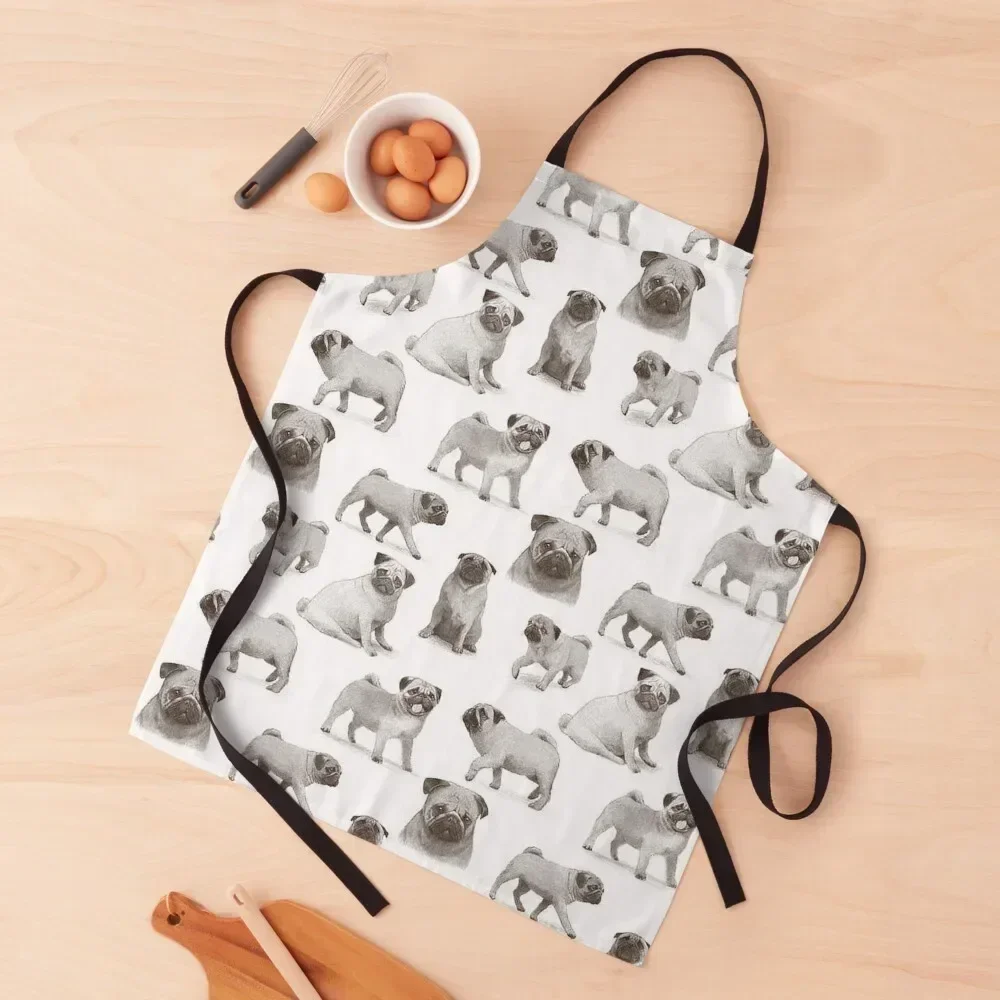 

Pug Dog Art Pugs puppy funny cute dogs I love Pugs Apron Christmas gift kindergarten teacher Home and kitchen products Apron