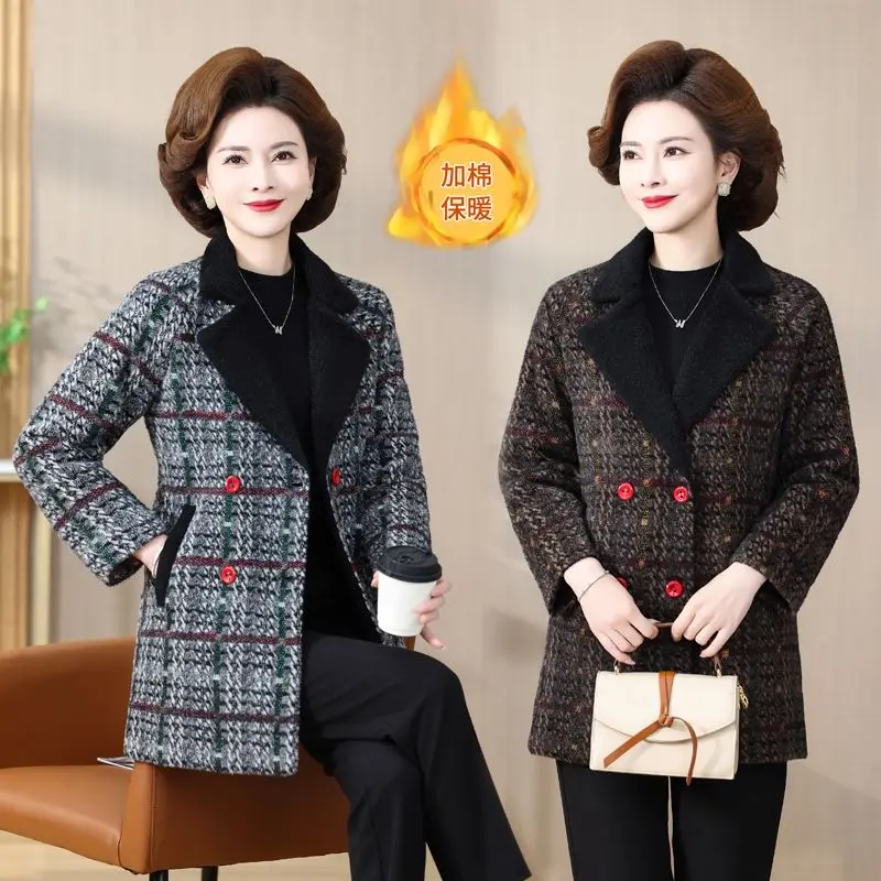 

Осень-зима 2022, новое среднее и длинное пальто для мам, модное хлопковое утепленное шерстяное пальто в иностранном стиле для пожилых людей