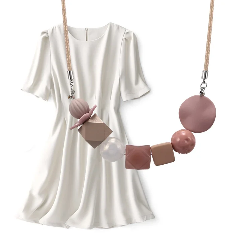 Match-Right Geometric Wood Statement Necklace & Pendant for Women Acrylic Beads Fashion Necklaces New Jewelry for Gift Party