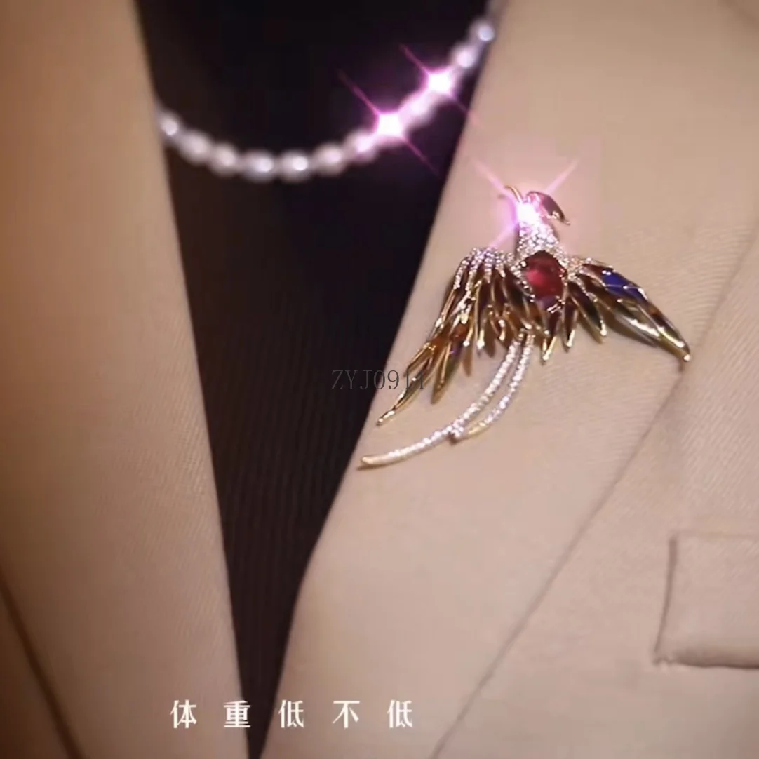 Chinês antigo flash diamante phoenix broche feminino high-end corpete pino design sentido