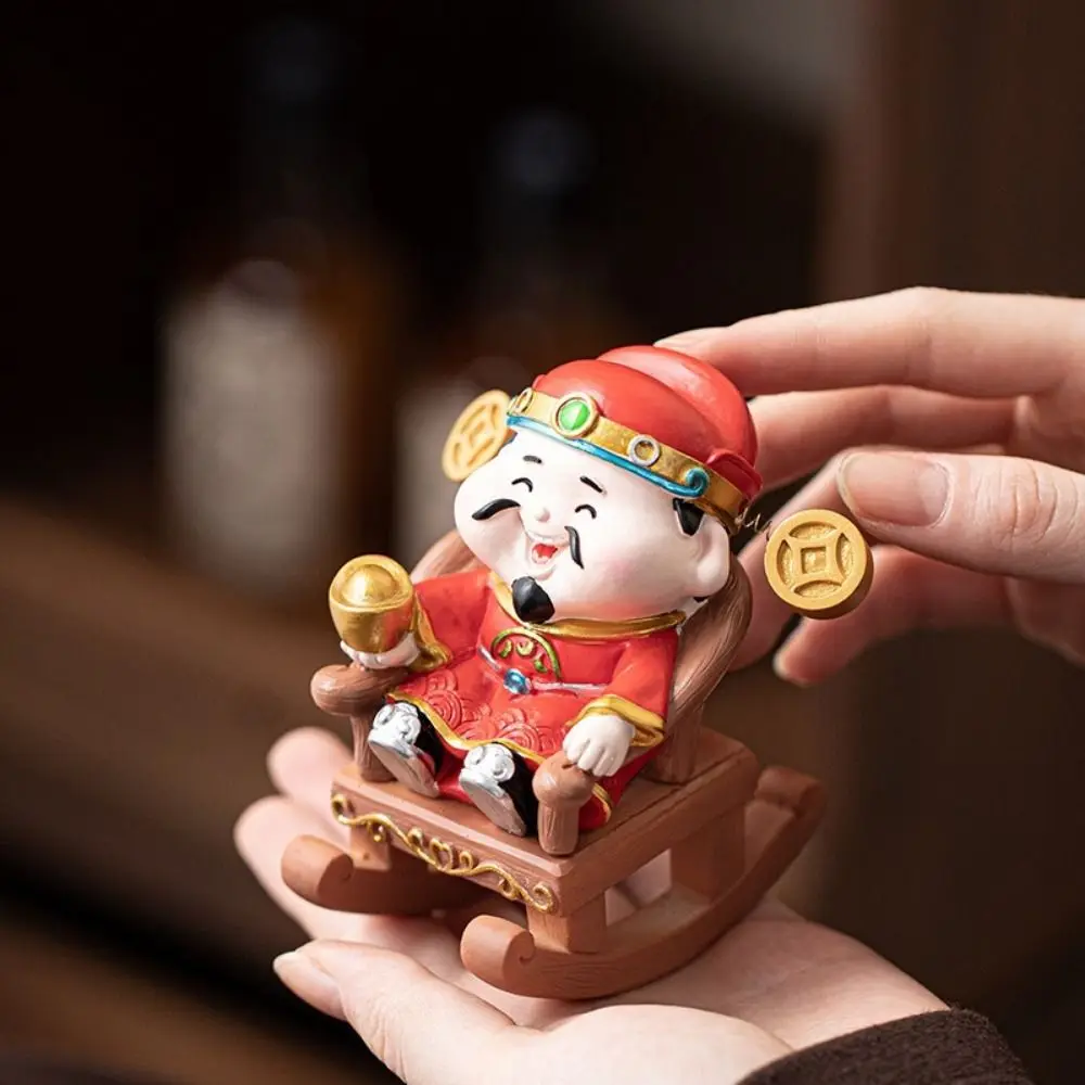 Resin God of Wealth Ornament Blessing Design Rotating Caishen Sculpture Fortune Theme Best Wishes