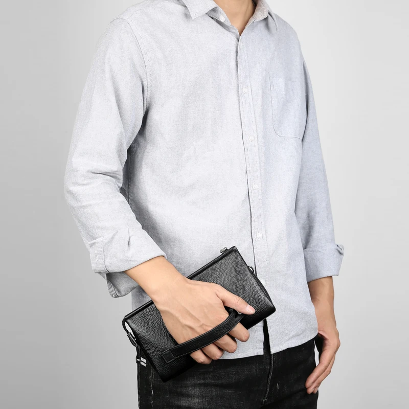 Business Genuine Leather Handbag Men Handmade Cowhide Leather Wallet Clutch Casual Money Clip Large Capacity Cards Holder Wallet