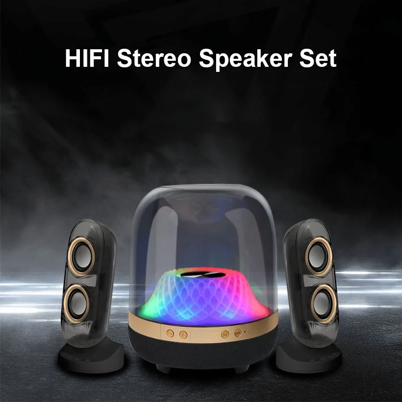 Altavoz Bluetooth transparente LP98, Audio para ordenador de escritorio con luz RGB, estéreo HIFI, soporte de graves pesados, BT, AUX, tarjeta TF, disco U