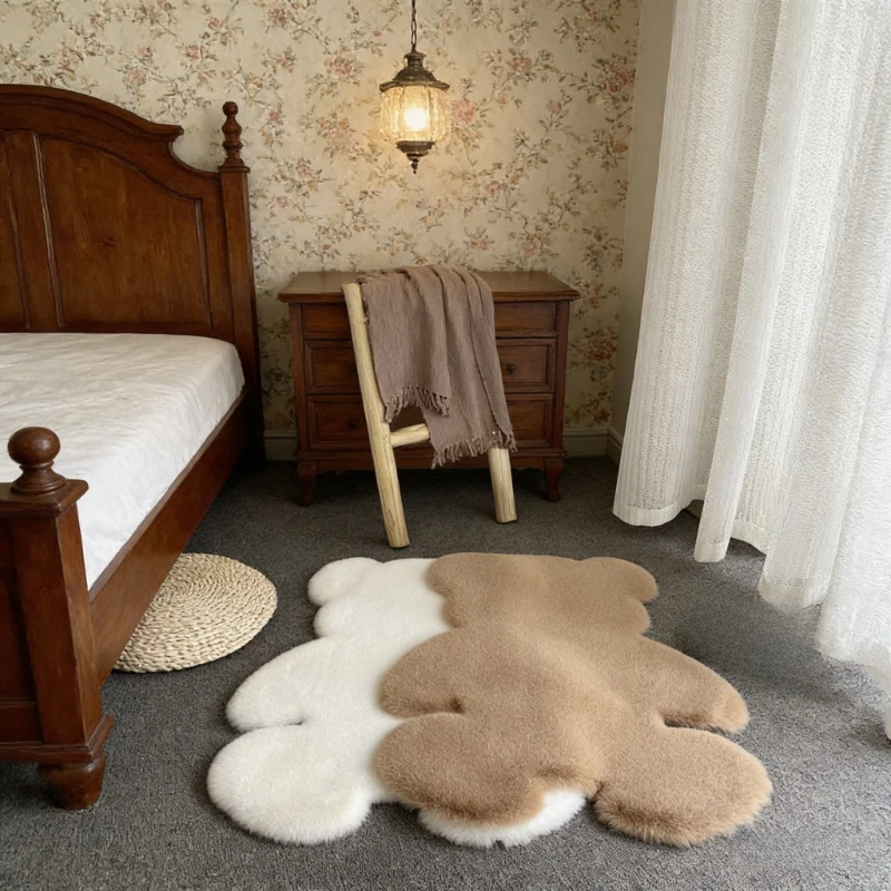 Adorable Bear-shaped Faux Rabbit Fur Rug Soft Plush Carpet Home Decor Floor Mat Suitable for Bedroom Bedside Living Room Sofa