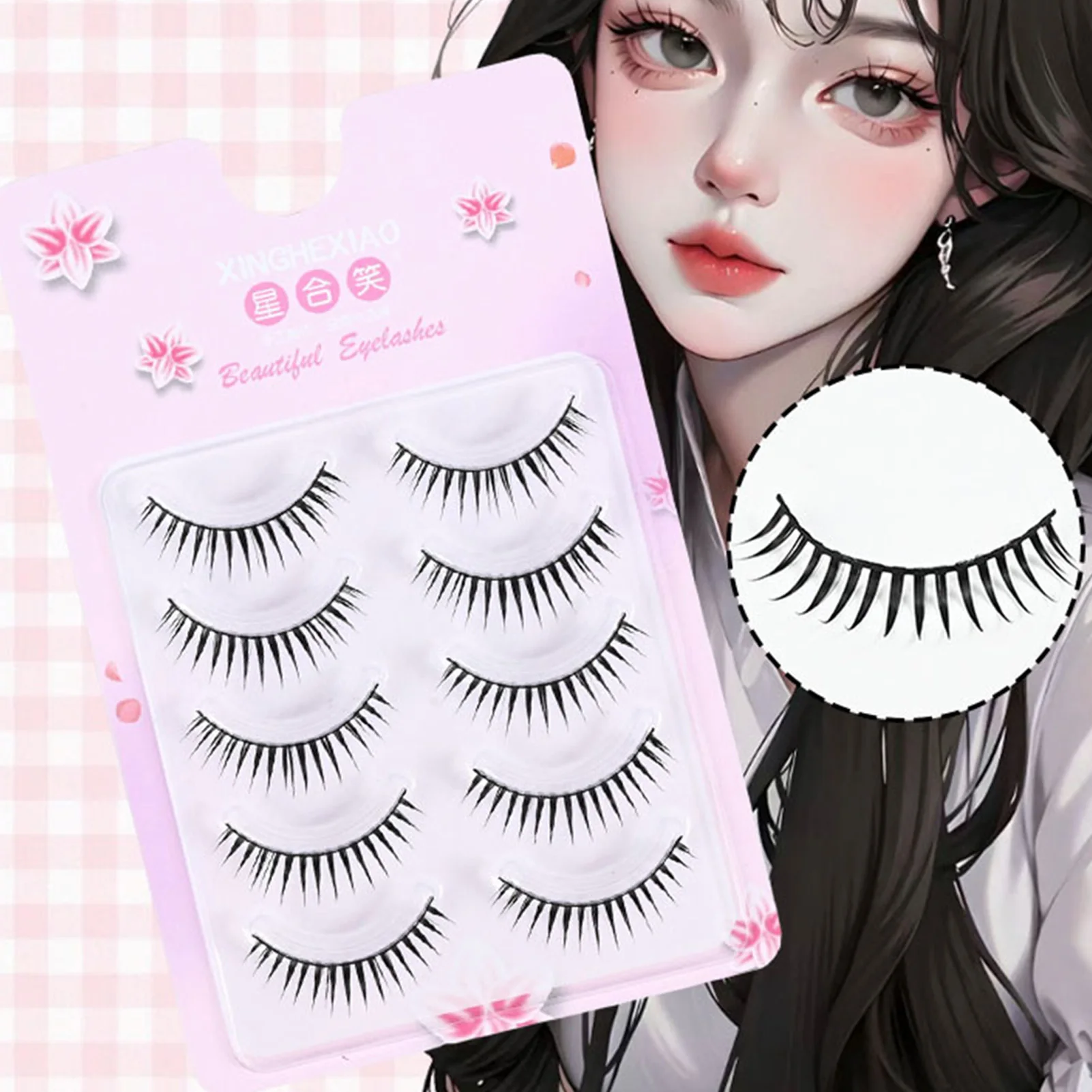 5 Paar dünne künstliche Wimpern, flauschig, natürlicher Look, dramatische Manga-Katzenaugen, künstliche Wimpern, leicht, für Frauen, perfektes Augen-Make-up