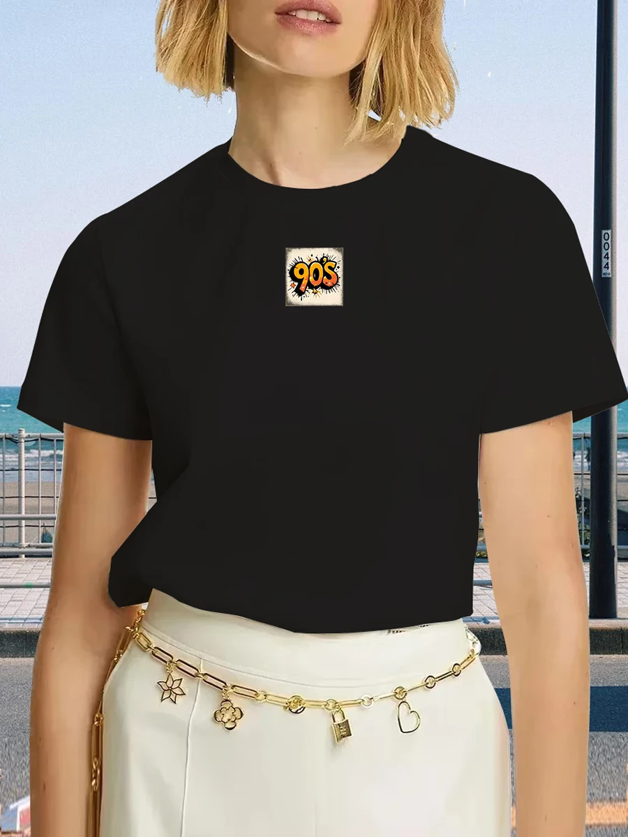 ผู้หญิงฤดูร้อน 90's พิมพ์ Gothic Crop TOP Streetwear Grunge VINTAGE Casual เสื้อยืดแขนสั้นสีฟ้า Y2k เสื้อผ้า