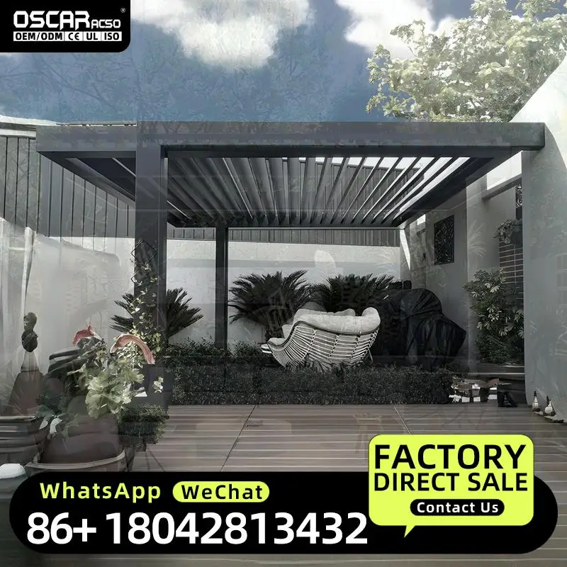 3X3m 3X4m 4X4m 6X4m في الهواء الطلق الألومنيوم اللوفر الهياكل الجاهزة الفاخرة الحديثة الملاجئ في الهواء الطلق أوروبا جاهزة لشحن العريشة #1