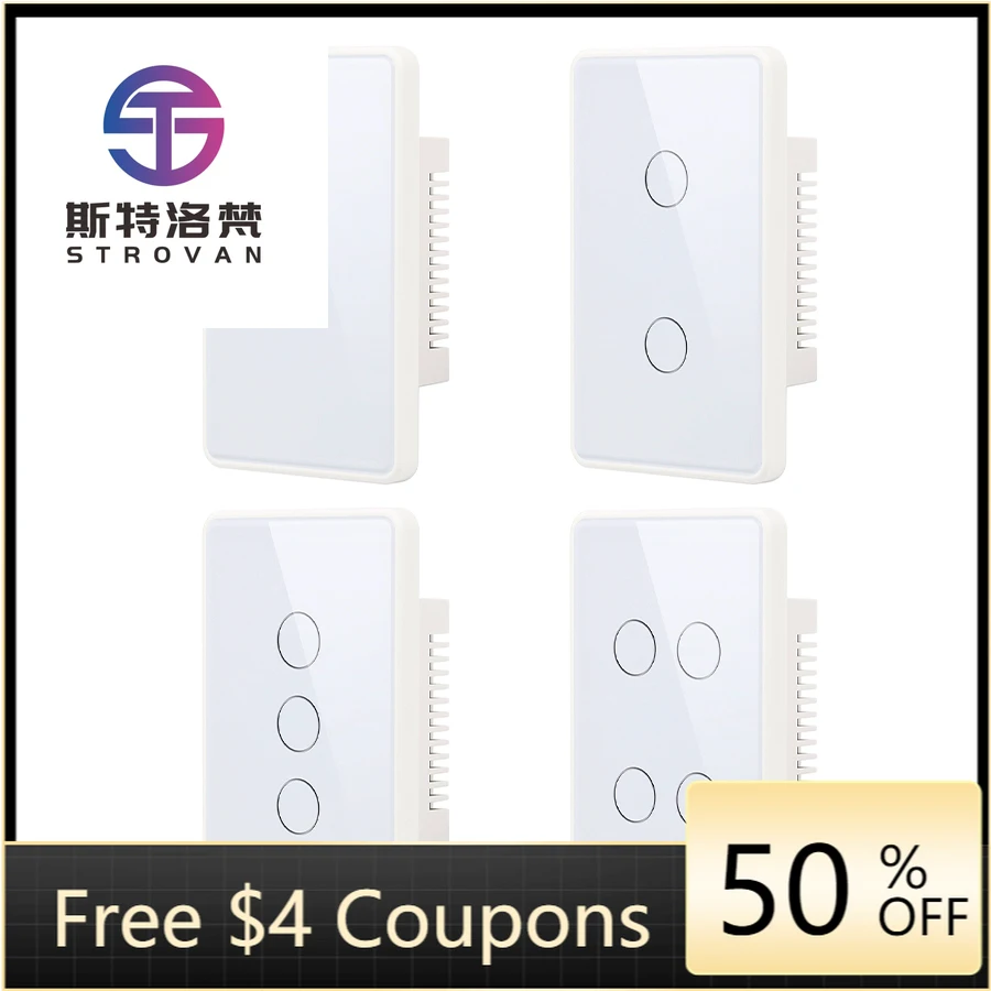 Stlf 1234 gang zigbee wifi interruptor de luz inteligente com neutro necessário interruptor de parede casa inteligente painel vidro cristal quadro pc eua