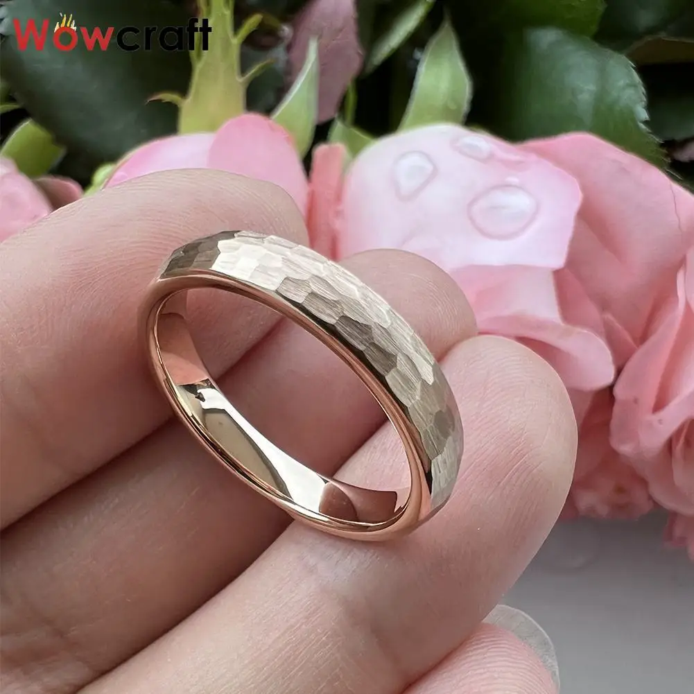 4MM Domed Hammered Tungsten Ring for Women Men Fashion Engagement Wedding Band