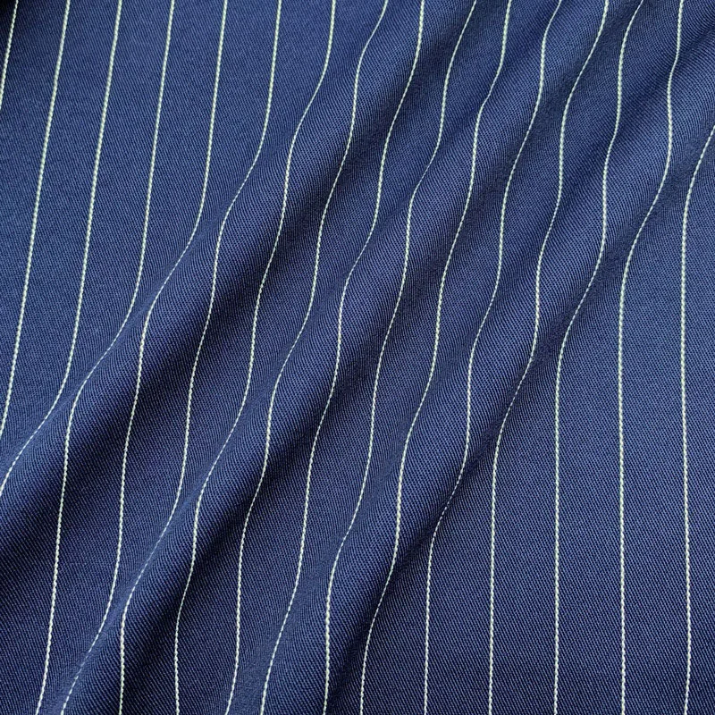 Tela a rayas para traje azul profundo, tela para traje de poliéster, falda y pantalones con drapeado, costuras diagonales, tela para ropa a medida