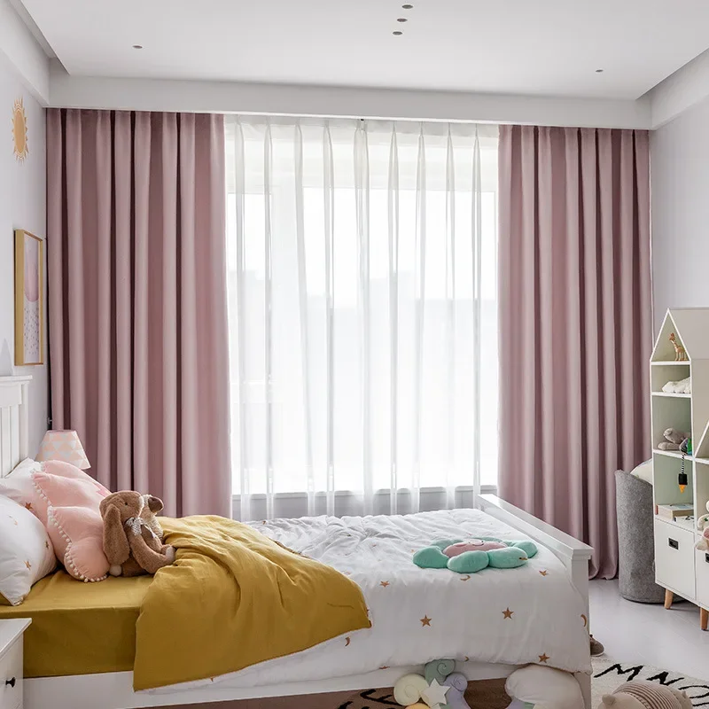 NH5035Solid color bedroom living room cotton and linen blackout finished curtain fabric vertical stripes