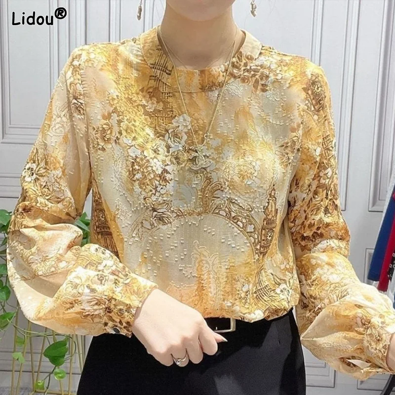 Round Neck Bright Silk Printing Pullovers Loose Spring Summer Thin Women's Clothing 2022 Korean Fashionable Lightly Cooked Tops