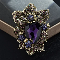 Big Purple Crystal Flower Brooch Pins For Women Suit