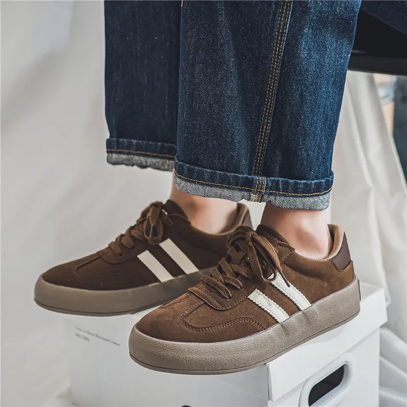 Classic Brand Men Brown Suede Sneakers 2024 Fashion Low-top Men\'s Trendy Skate Shoes Comfort Casual Vulcanized Sneakers Men