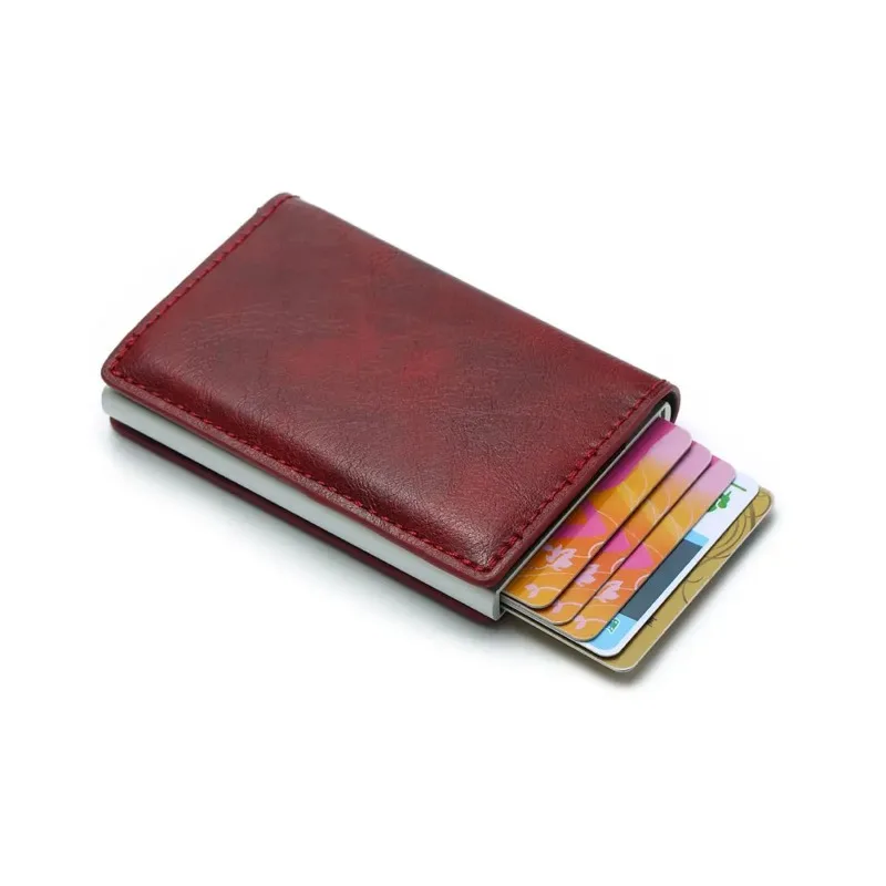 

Laser Custom Logo Smart Pop Up Bifold RFID Blocking Leather Wallet Cardcase Personalize Name Number 6 Card Box Case Holders Gift