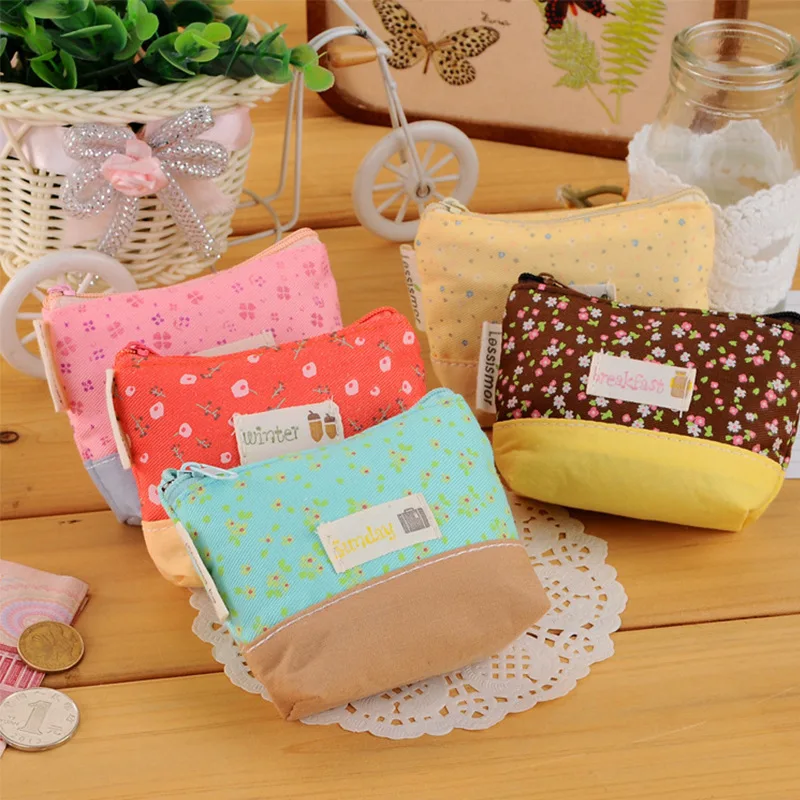 Women Canvas Purse Card Key Mini Purse Pouch Girl Kids Children Cute Small Zipper Coin Purse Card Holder Wallet Bag Case Pouch