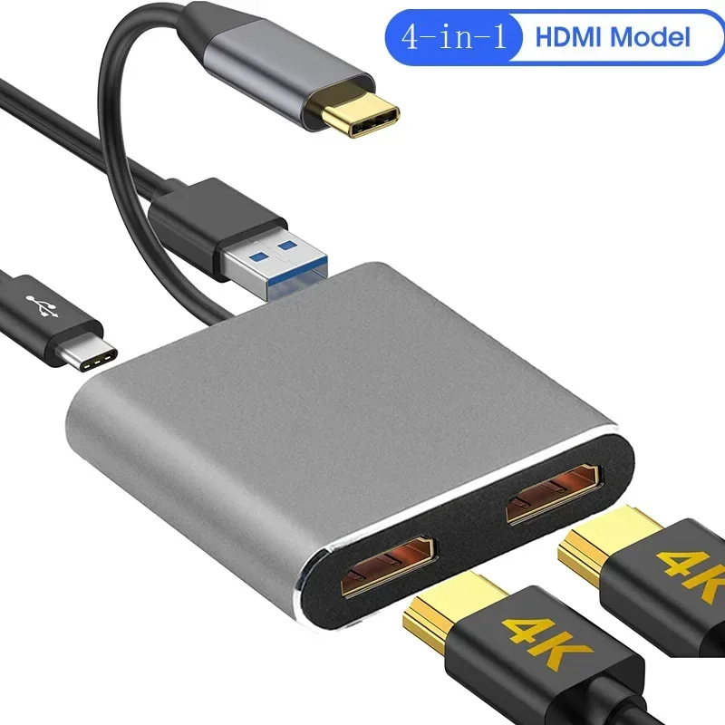 

Ноутбук Удлините двойной экранный дисплей Концентраторы USB C для мобильного телефона типа C к двойному HDMI 4K HDTV USB3.0 PD Зарядная док-станция для Macbook