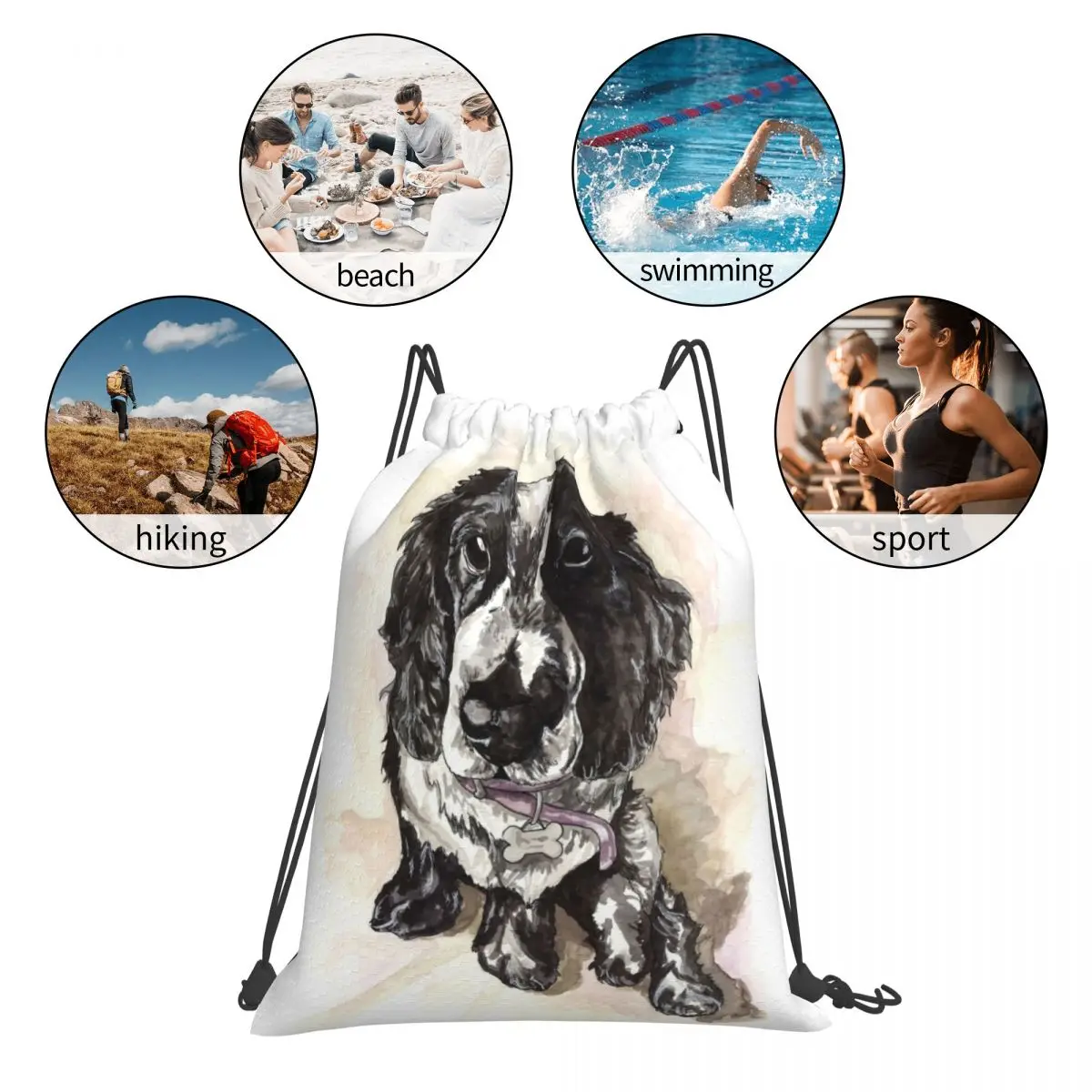 Cocker Spaniel Backpacks Casual Portable Drawstring Bags Drawstring Bundle Pocket Shoes Bag Book Bags For Travel Students
