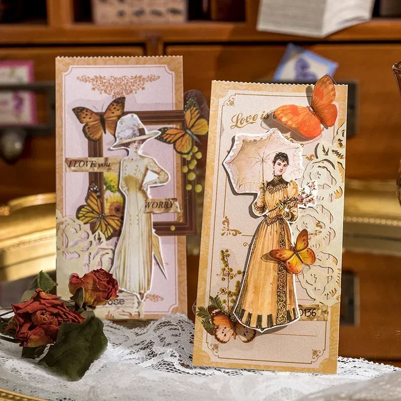 30pcs Lady Pattern Curtain Memo Decorative Paper Stationery Handbook Adhesivas Book Vintage Classical Scrapbooking 11*5CM