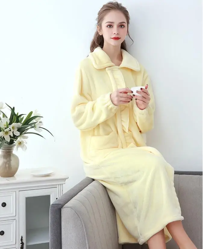 Sleepwear Women Winter Homewear Thicken Nightwear Flannel Robe Gown Soft Coral Fleece Nightdress Nightgown M L 3XL