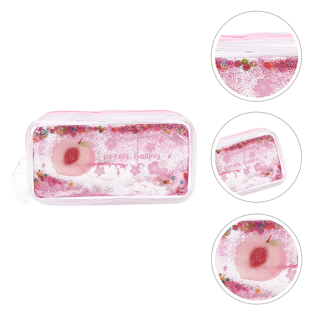 1 قطعة مقلمة نمط الخوخ لامعة الرمال المتحركة تصميم حقيبة أدوات مكتبية محمولة لمستحضرات التجميل لوازم العناية بالبشرة جميل الطازجة البلاستيكية #2