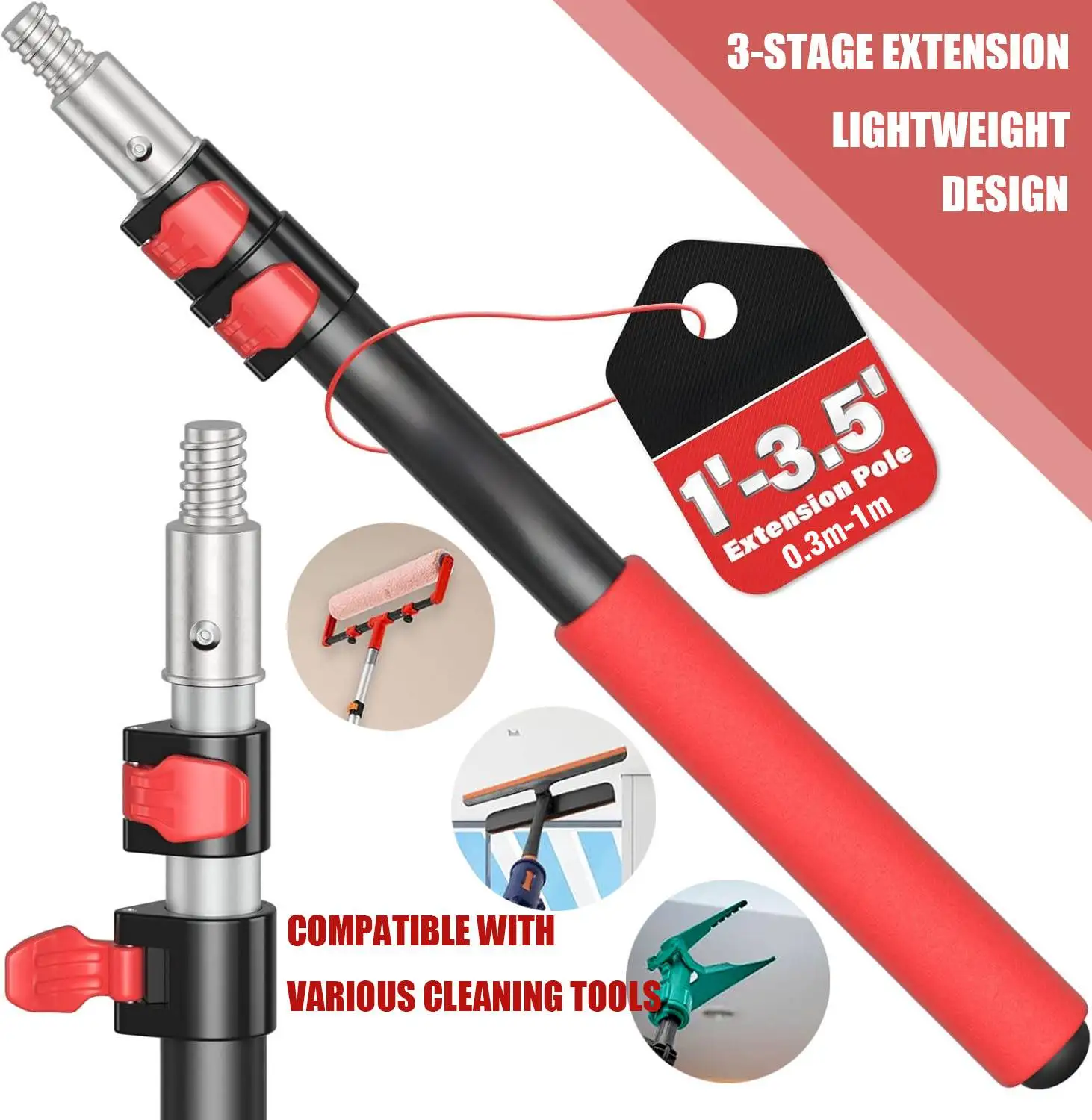 

Telescoping Extension Pole - Multi-Purpose Extendable With Universal Twist-on Metal Tip - Lightweight and Sturdy for Painting