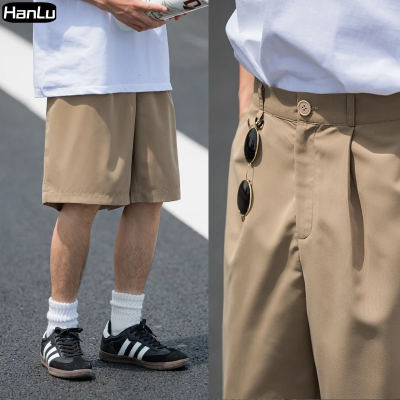 Men's shorts Summer thin zipper loose fitting shorts Men's solid color casual suit shorts High quality jogging shorts