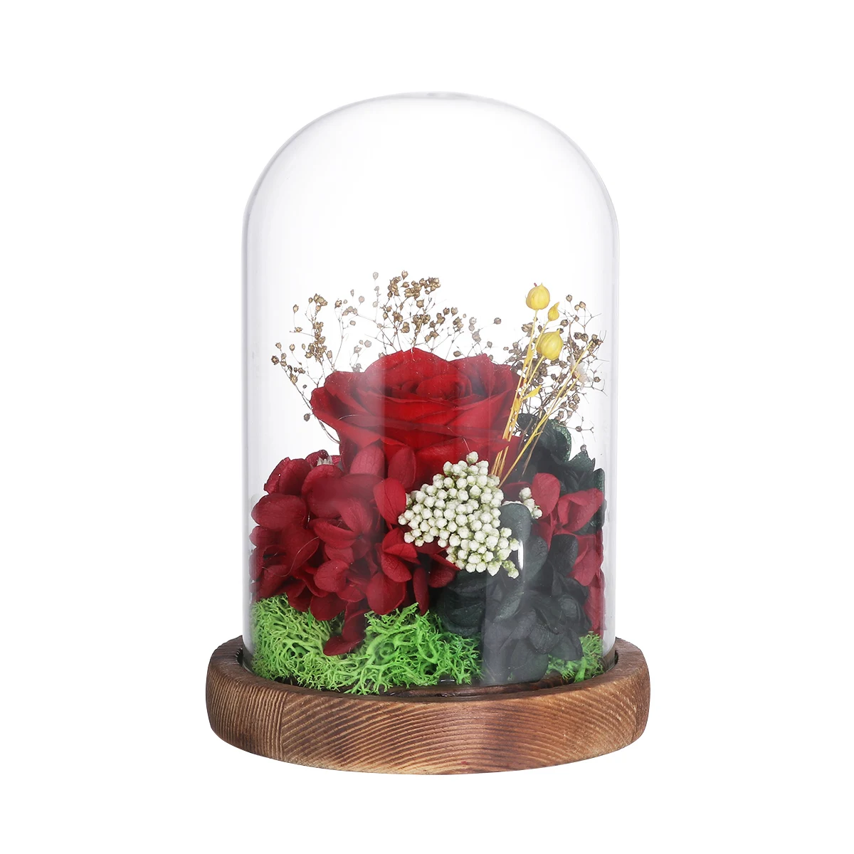 

Preserved Flower Glass Cover LED Light Glass Dome Lamp Romantic Rose Decor Gift for Wedding Birthday Valentine's Day