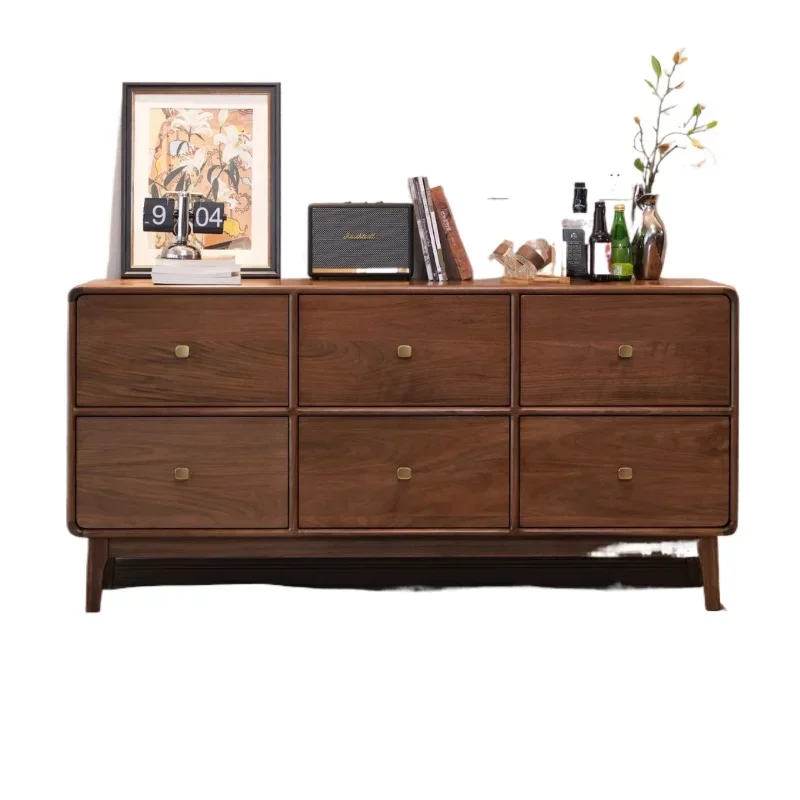 

North American black walnut six-chest cabinet solid wood porch cabinet Nordic bedroom storage
