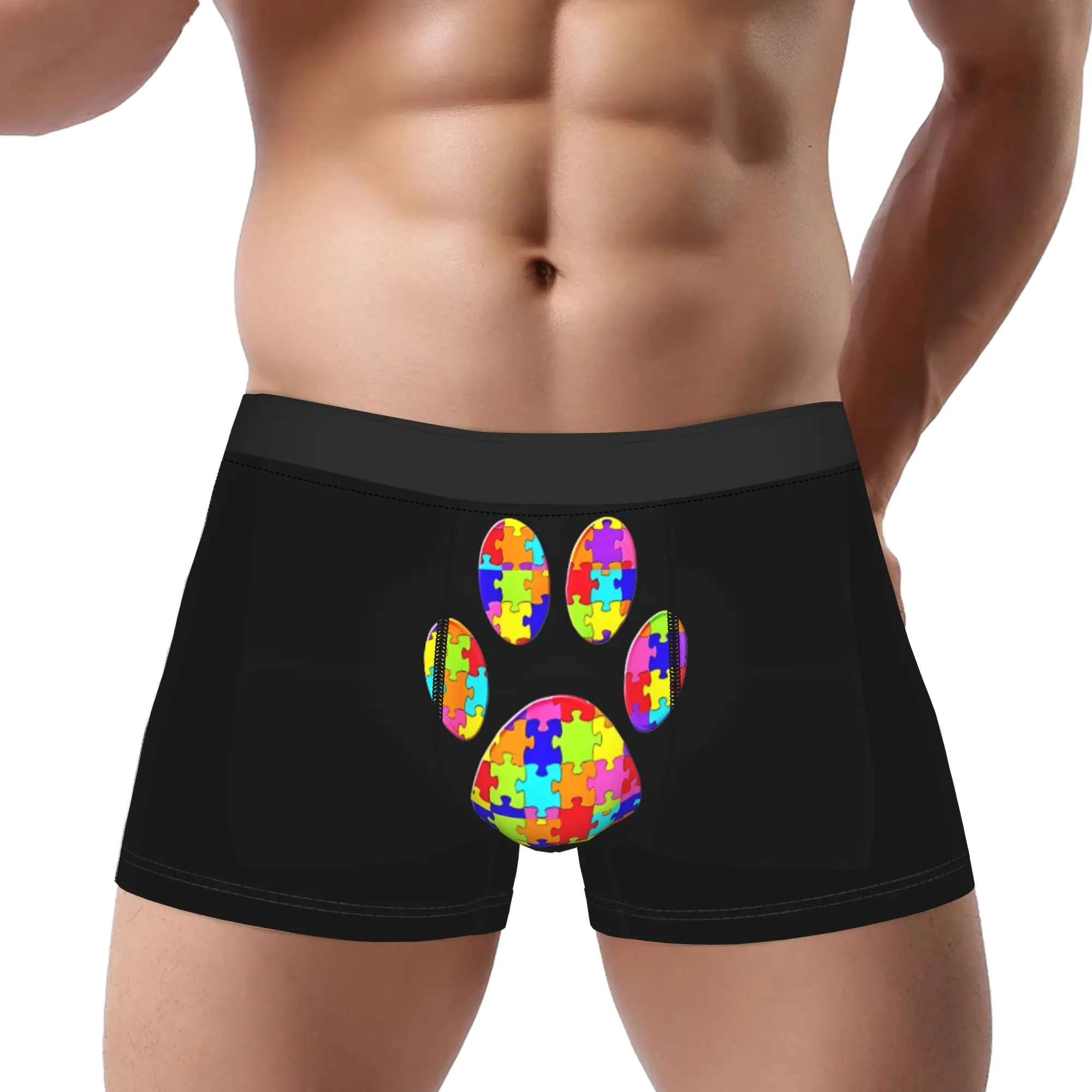 

Footprint Paw Dog Jigsaw Puzzle Underpants Homme Panties Man Underwear Puzzle Print Shorts Boxer Briefs