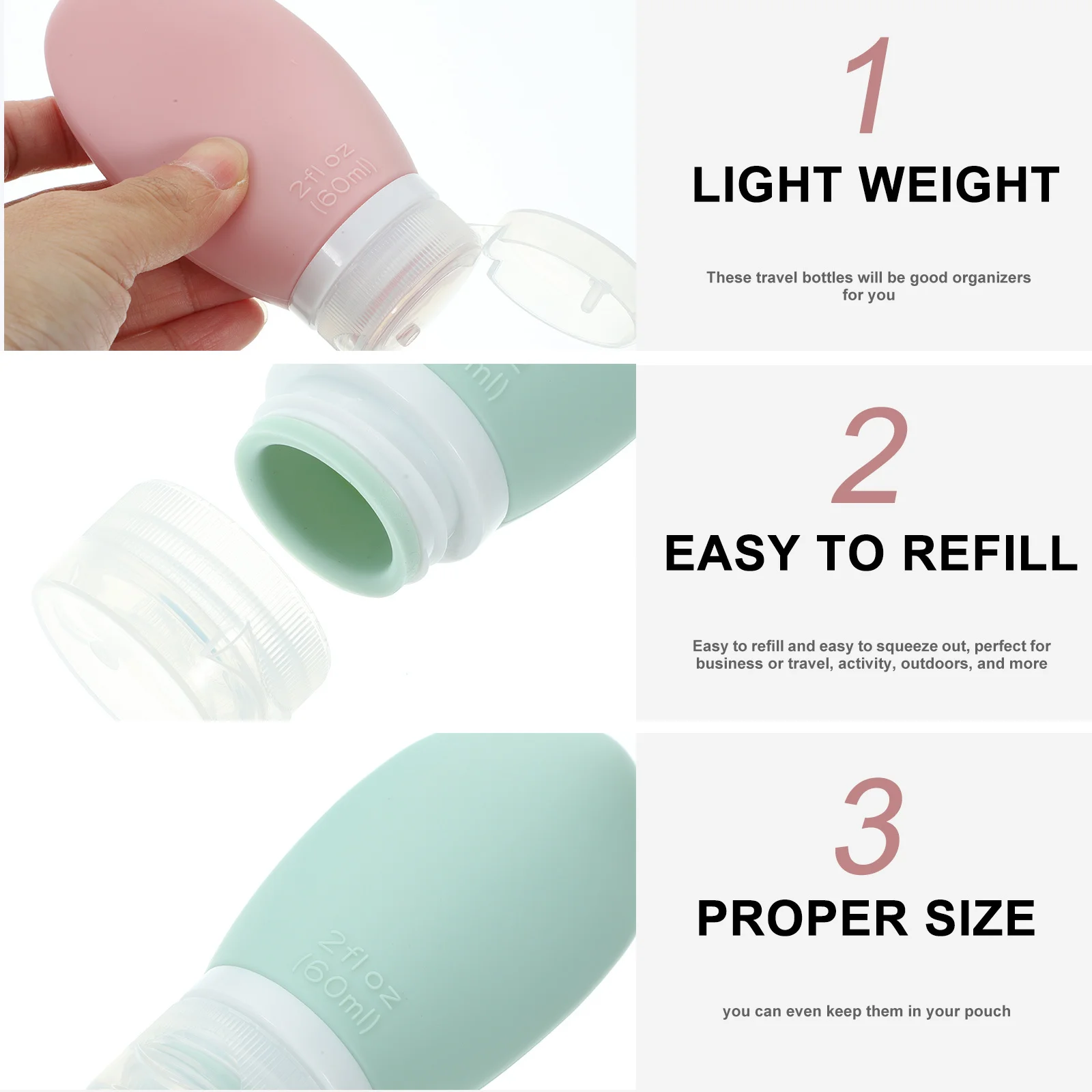 

4Pcs Silicone Travel Bottles Refillable Lightweight Squeezable Toiletry Containers for Shampoo Conditioner Lotion Travel Size