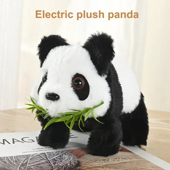 Bonita muñeca de Panda de peluche eléctrica simula cola voladora efecto de sonido para caminar morder Panda de bambú juguete electrónico para regalo para mascotas